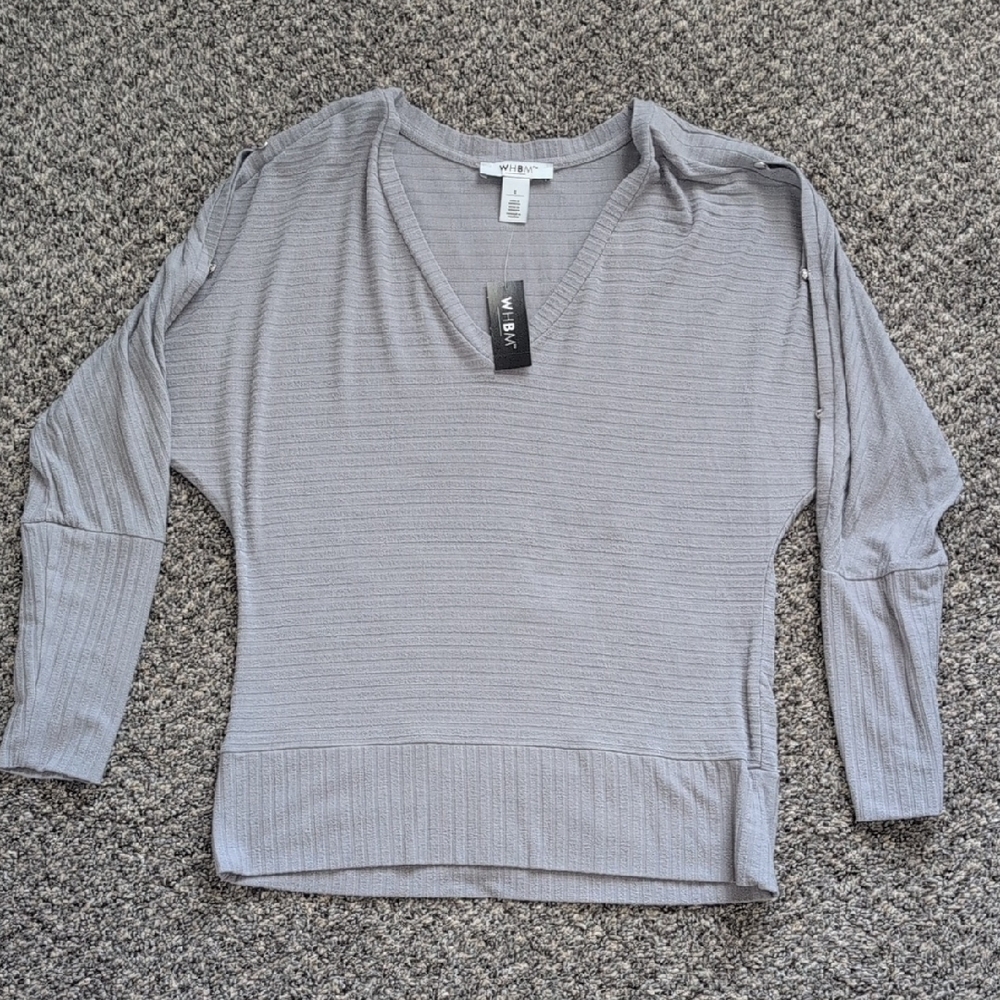 White House Black Market Light Gray V-Neck Sweatshirt